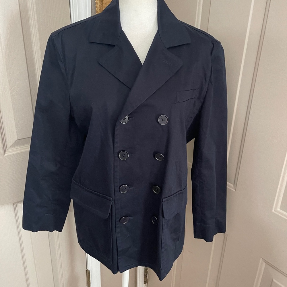 Ralph Lauren navy blue double breasted blazer. 100% cotton. Size 6.